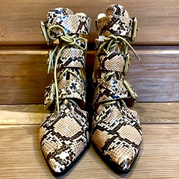 WOMENS BOHO western FAUX PYTHON LACE UP HEELED ANKLE BOOTIES | Size 6 - NWOT - Picture 2 of 12